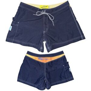 Vintage Y2K Split Girl Navy Blue Board Shorts 7 Surfer Swim Beach Cargo Sunset